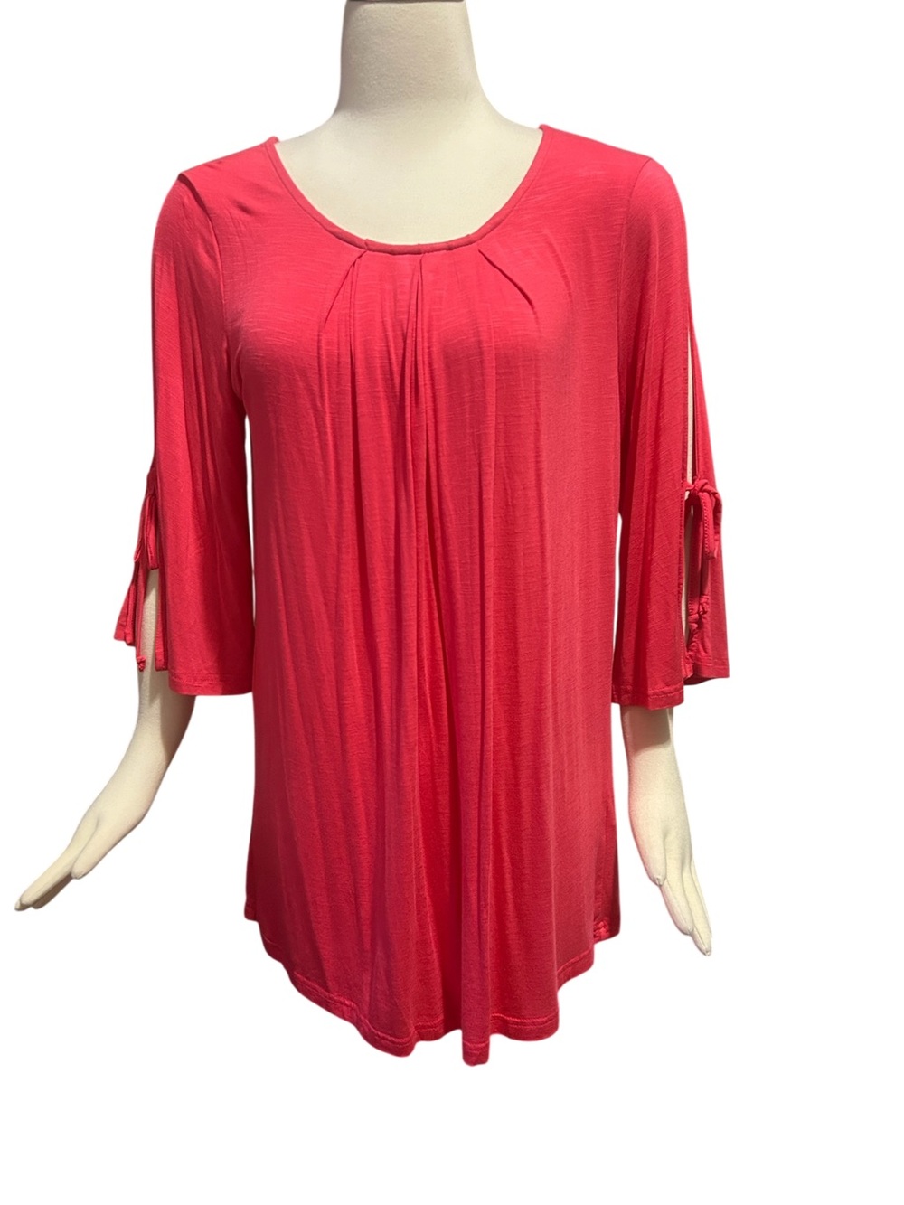 NWT Suzanne Betro Coral Pink Scoop Neck 3/4 Sleeve Tie Detail Top